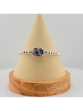 Bomb Party Single Stretchy Beaded Bracelet w/ Charm - CZ Wrapped Stone on Silver